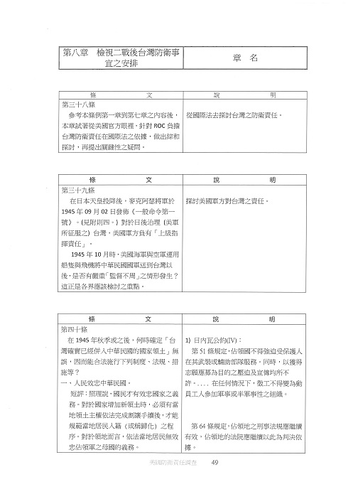 第八章 檢視二戰後台灣防衛事宜之安排